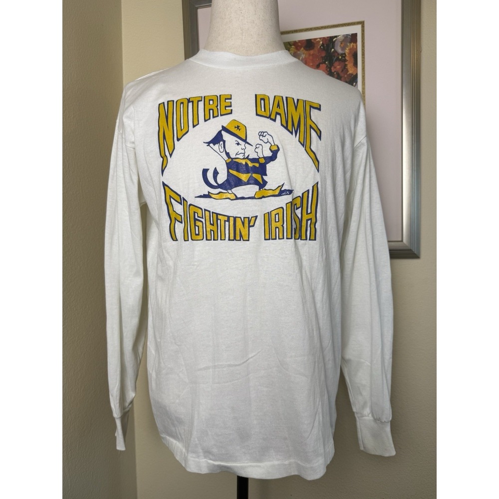 Vintage 80s Notre Dame Hef-T T-Shirt Long Sleeve 1980s | Single Stitch | Size XL